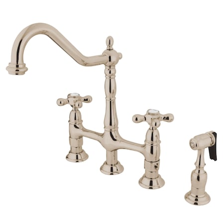 Kingston Brass KS1276AXBS Heritage Bridge Kitchen Faucet W/ Brass Sprayer, Nickel KS1276AXBS